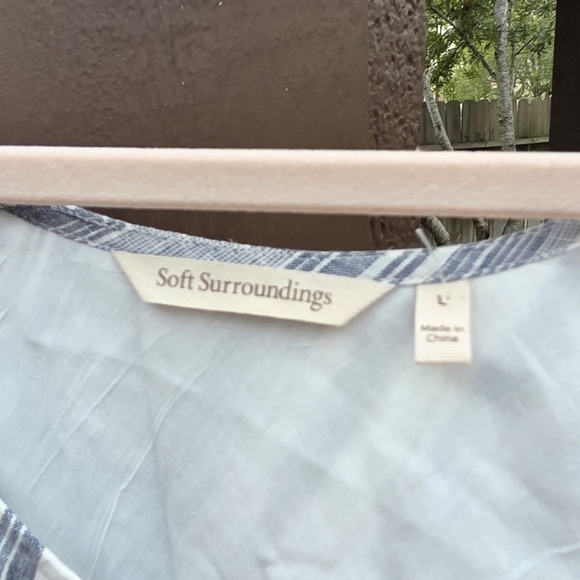 Nwot Soft Surroundings Sonya Linen Dress Striped Pockets  L - Picture 14 of 15